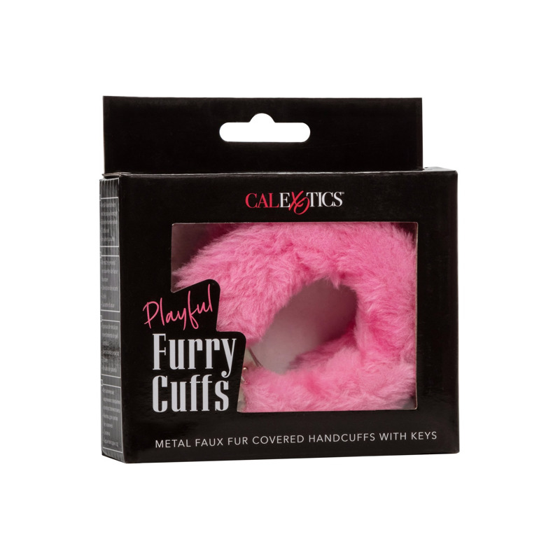 Наручники с мехом CalExotics с цепью, розовые