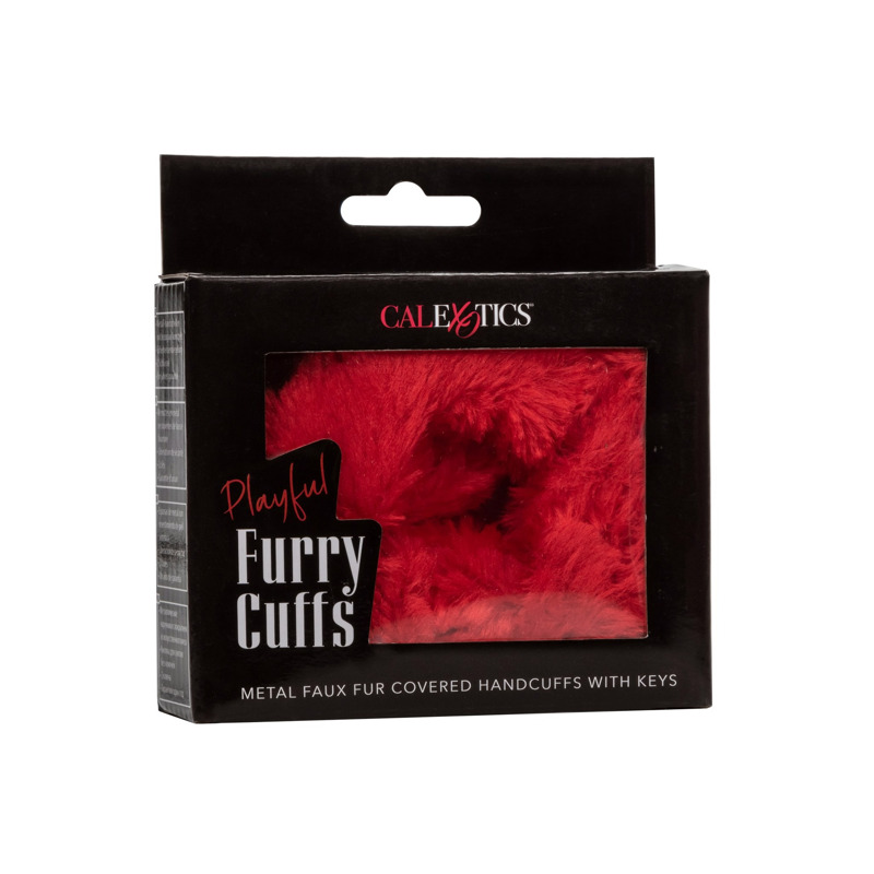 Наручники с мехом CalExotics с цепью, красные