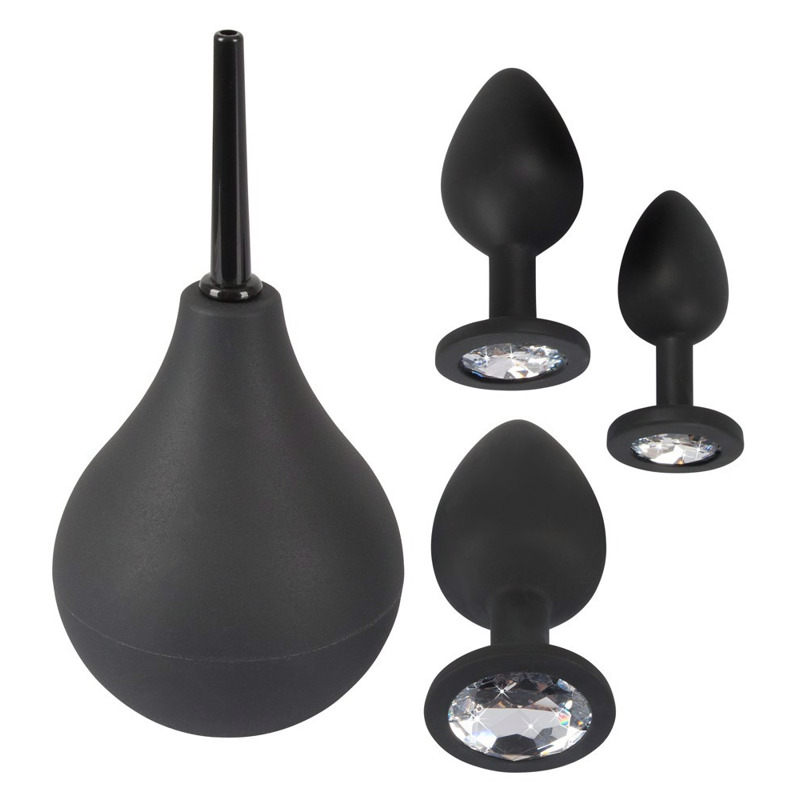 Набор Black Velvet анальные пробки и анальный душ, 4 предмета, черного цвета