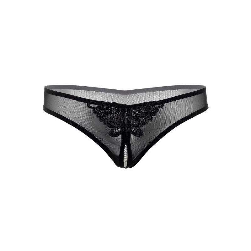 Трусики с жемчужинами и аппликацией в виде бабочки Daring Intimates, черный, S/M