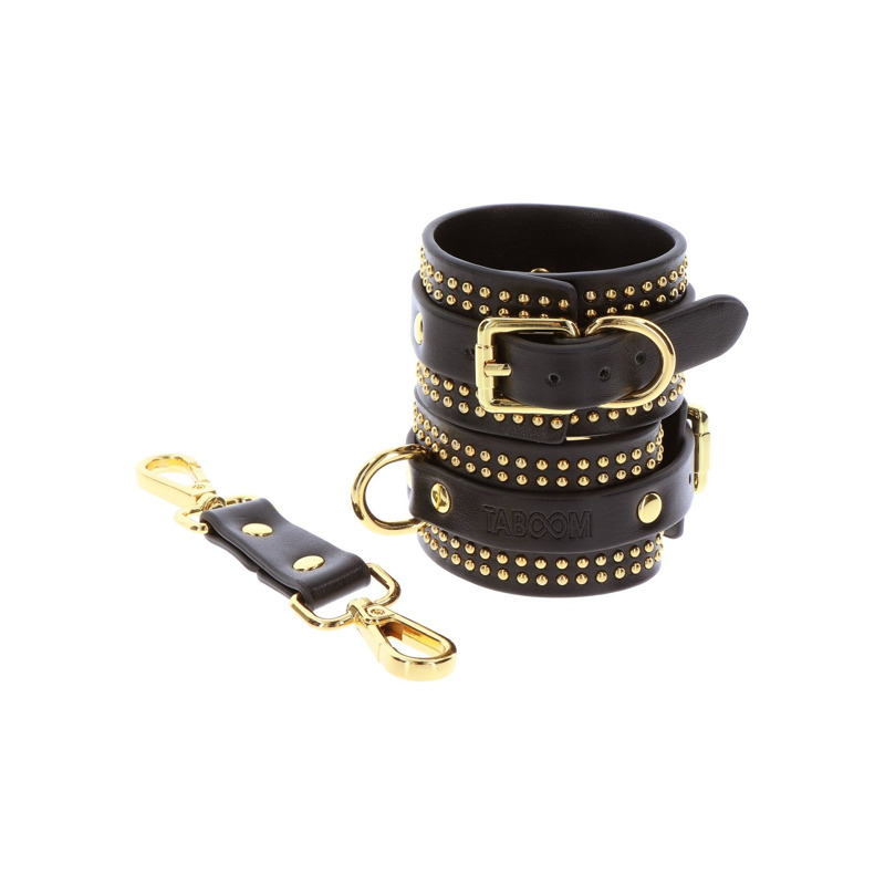 Поножи Taboom Vogue Studded Ankle Cuffs Set из веганской кожи, черные с золотистой фурнитурой