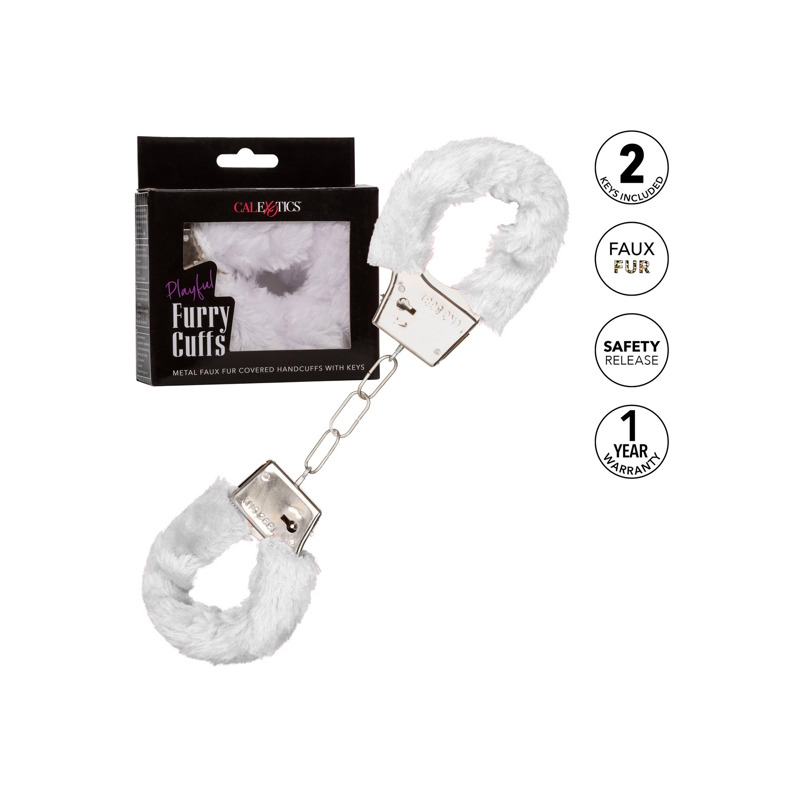 Наручники металлические с пушком CalExotics Playful Furry Cuffs, белые