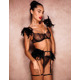 Сексуальный кружевной комплект Star Night Sexy Set с перьями и цепочками, черный, XS-S (без коробки)