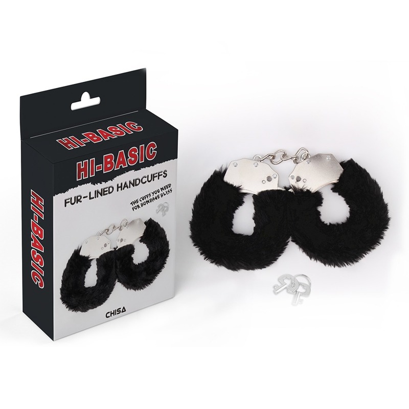 Наручники металлические Chisa Hi-Basic Fur-lined Handcuffs с черным мехом
