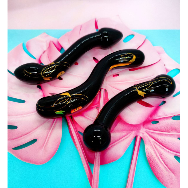 Стеклянный фаллоимитатор двухсторонний Secret Kisses Handblown, черный
