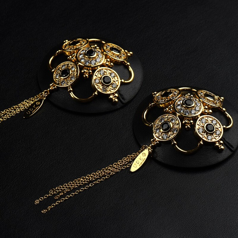 Пестисы с горным хрусталем и цирконием UPKO Luxury Baroque с итальянской кожи, черного цвета