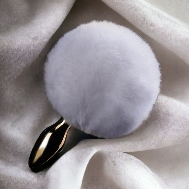 Анальная пробка в виде хвоста кролика Upko Rabbit Fur Bunny Tail Small Butt Plug из кроличьего меха