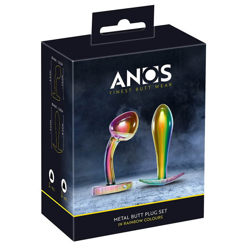 Набор металлических радужных анальных пробок Anos Metal Butt Plug Set, 2 шт.
