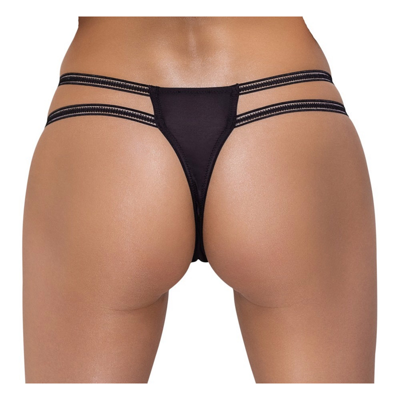 Стринги кружевные Cottelli Collection с открытым доступом, черные, S/M