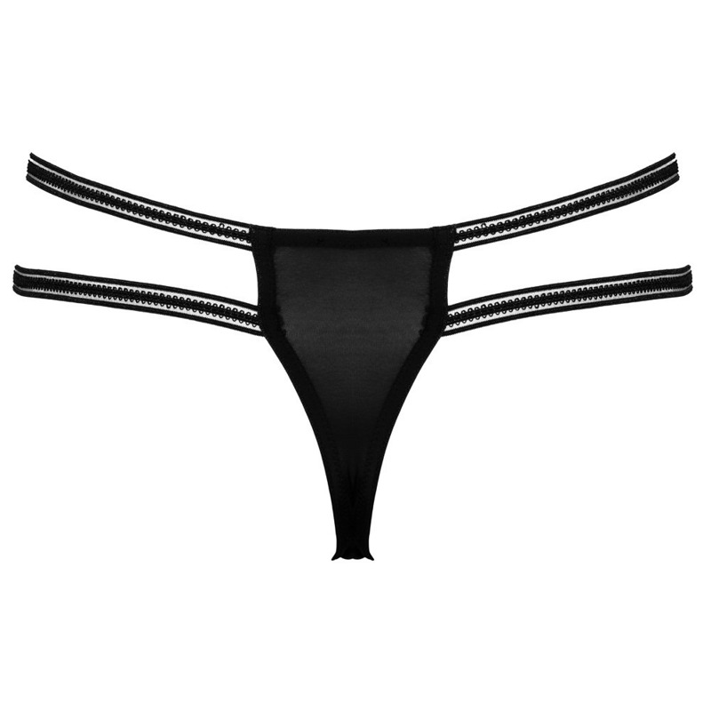 Стринги кружевные Cottelli Collection с открытым доступом, черные, S/M