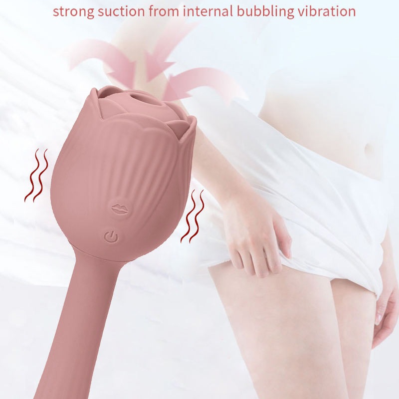 Вибратор в форме тюльпана с вакуумной стимуляцикй Sweet Em Velvet Lure Розовый