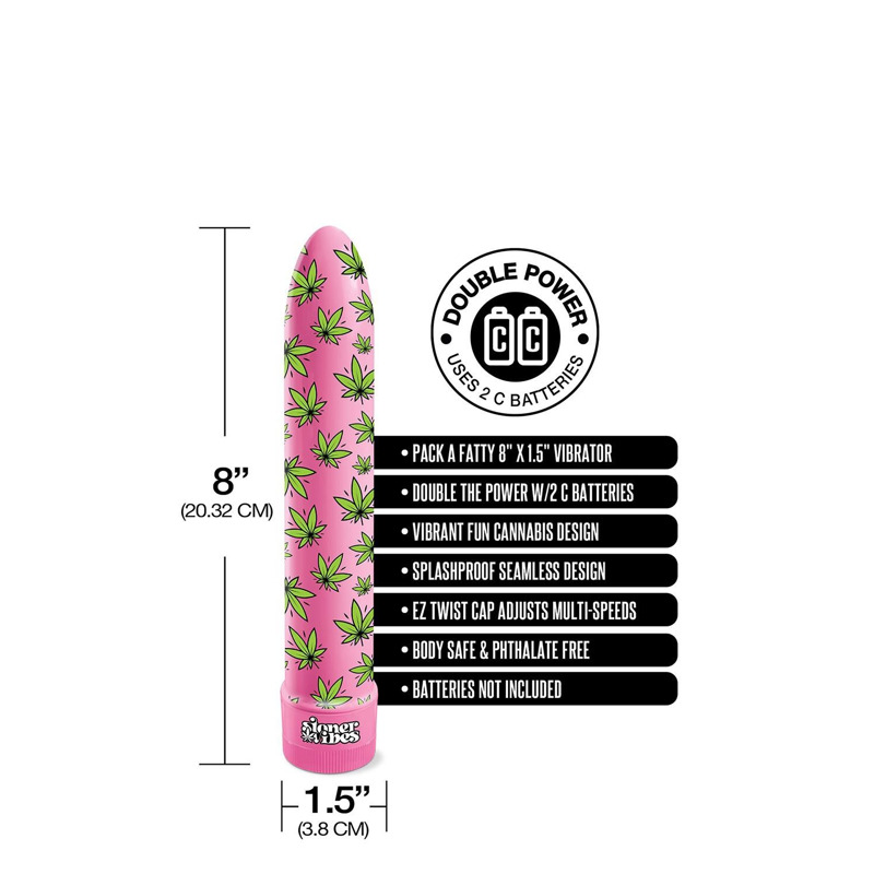Вибратор нереалистичный с принтом Stoner Vibes Global Novelties, розовый, 20.3 х 3.8 см