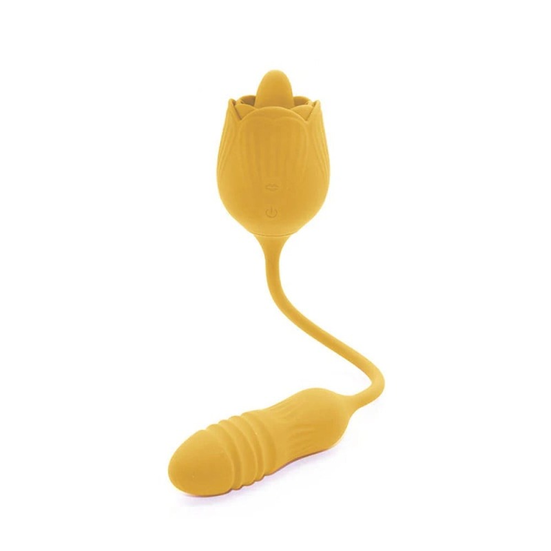 Двойной вибратор розочка c ротацией 10 режимов Sweet Em Velvet Lure, желтый
