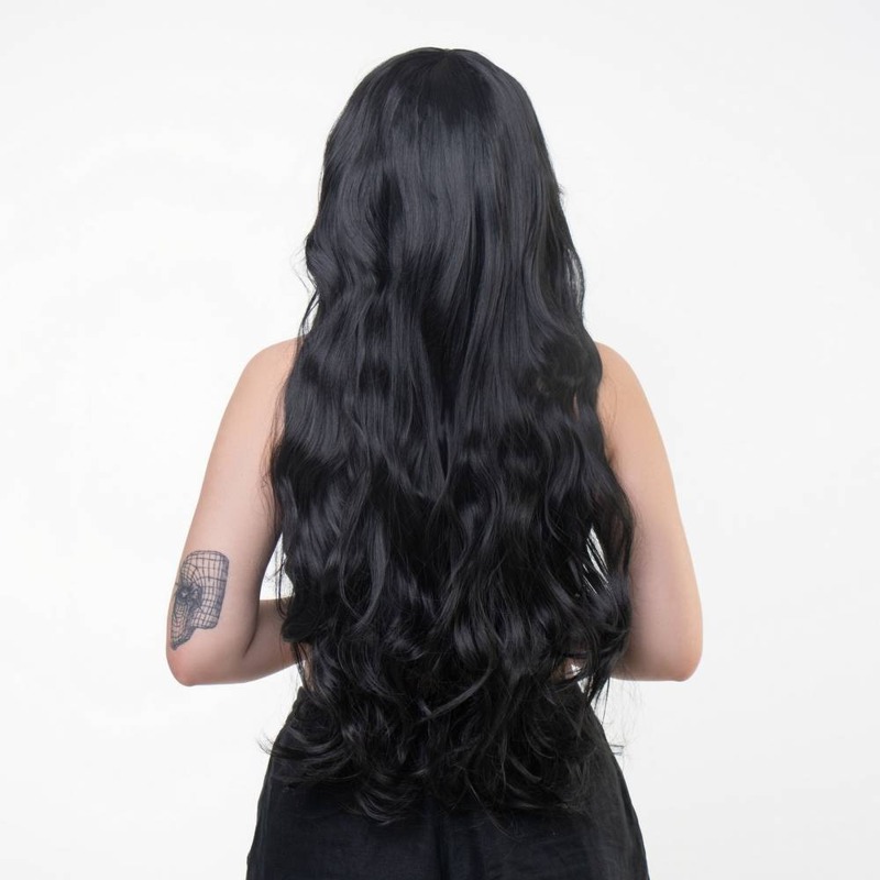 Парик длинный волнистый с челкой Fetish Hair черный, 80 см