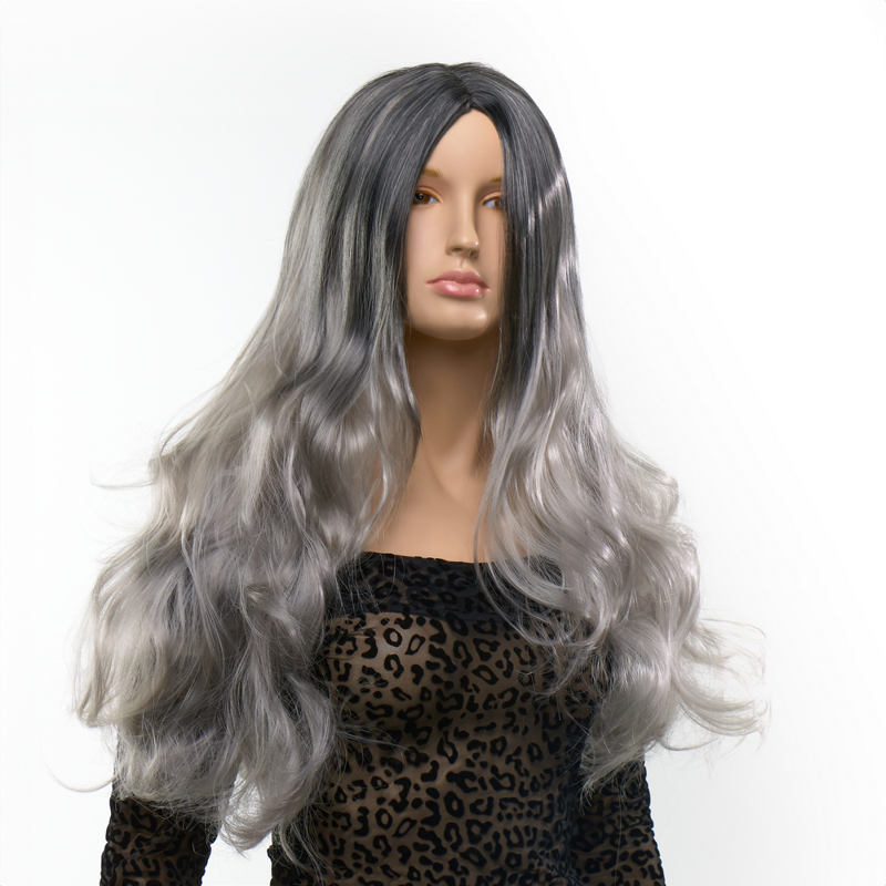 Парик длинный волнистый Fetish Hair балаяж серебристый, 65 см
