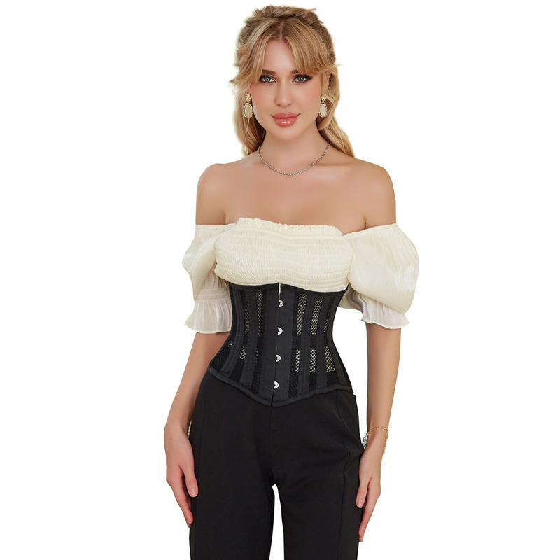 Корсет из сетки Star Night Steel Bones Grid Corsets с крючками и шнуровкой, черный, M (без коробки)