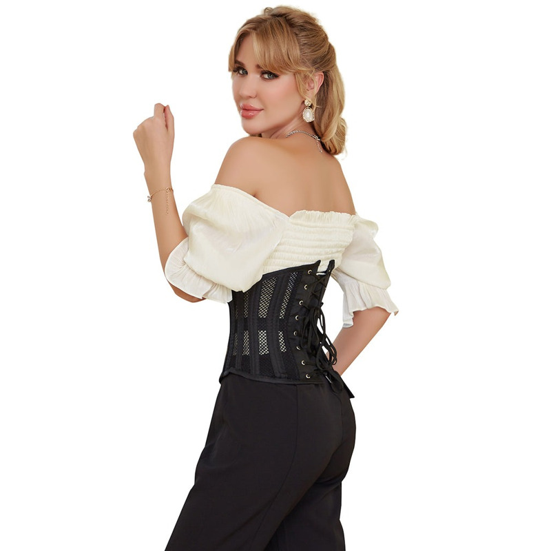 Корсет из сетки Star Night Steel Bones Grid Corsets с крючками и шнуровкой, черный, M (без коробки)