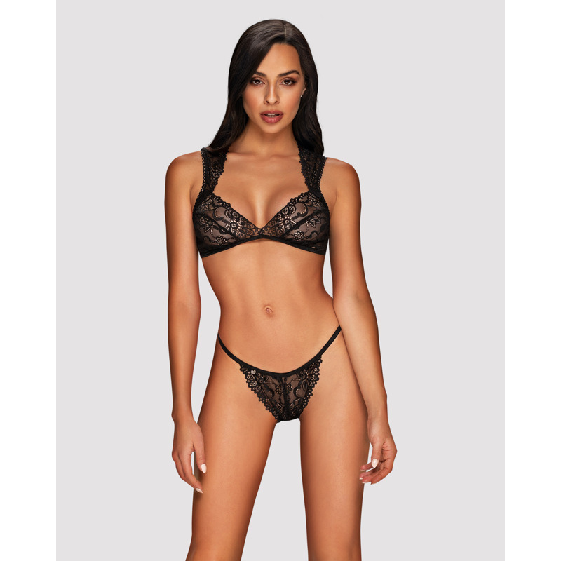 Комплект кружевного белья Obsessive Elisetta, черный, S/M