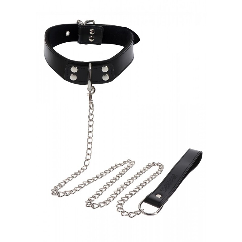 Ошейник широкий с поводком Taboom Luxury Bondage Essentials черный