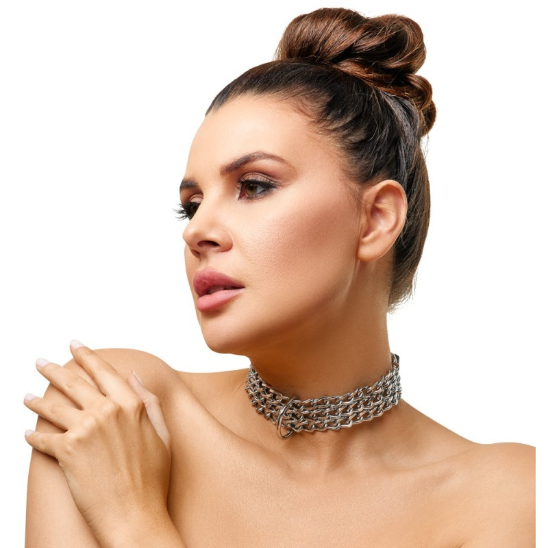 Черный кожаный ошейник Zado FETISH с металлическими цепочками