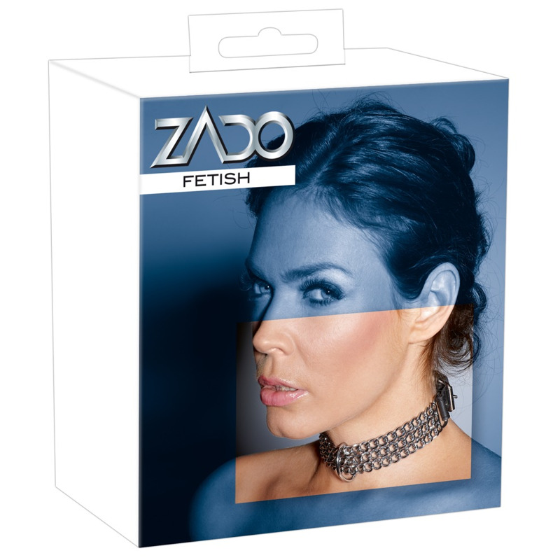 Черный кожаный ошейник Zado FETISH с металлическими цепочками
