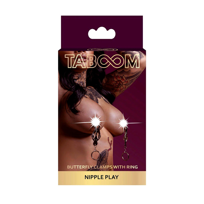 Зажимы-бабочки с кольцом Taboom Nipple Play Butterfly Clamps With Ring, серебристые