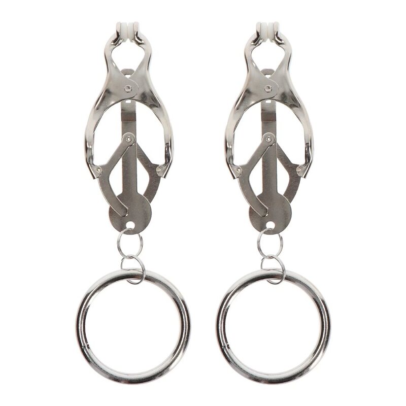 Зажимы-бабочки с кольцом Taboom Nipple Play Butterfly Clamps With Ring, серебристые