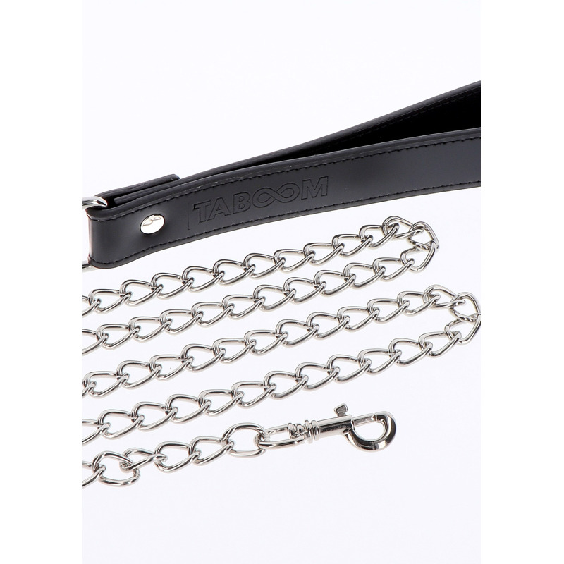 Поводок с карабином и черной петлей Taboom Luxury Bondage Essentials Chain Leash, серебристый