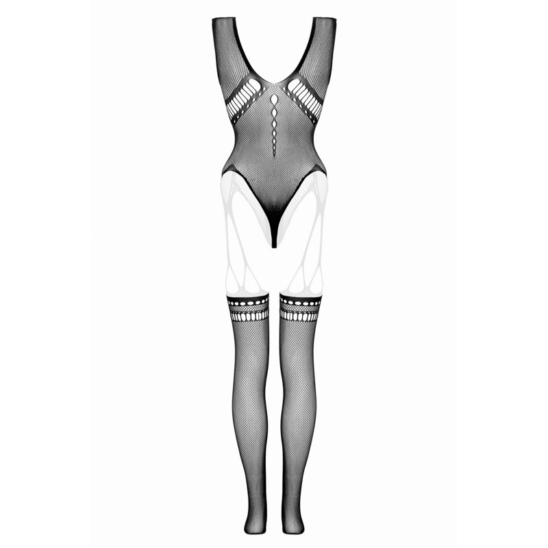 Бодистокинг с имитацией чулок и открытым доступом , черный, One Size