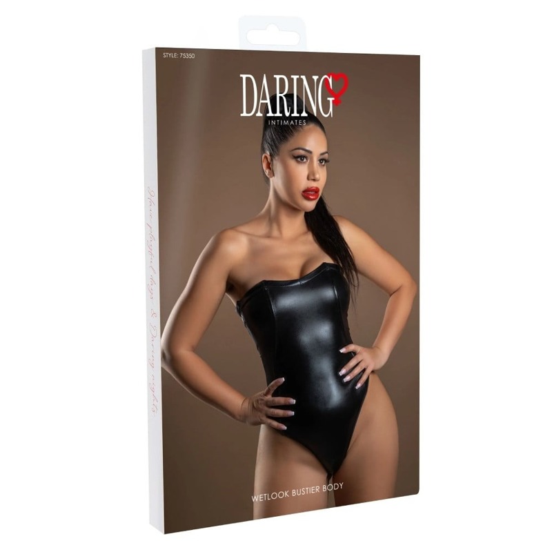 Боди без бретелей Daring Intimates, с эффектом мокрой ткани, черное, S