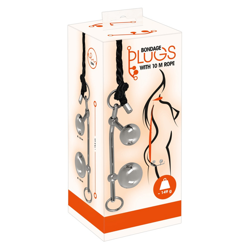 Система фиксации с бондажной веревкой и анальными пробками You2Toys Plugs Bondage, черная, 10 м, 3.2