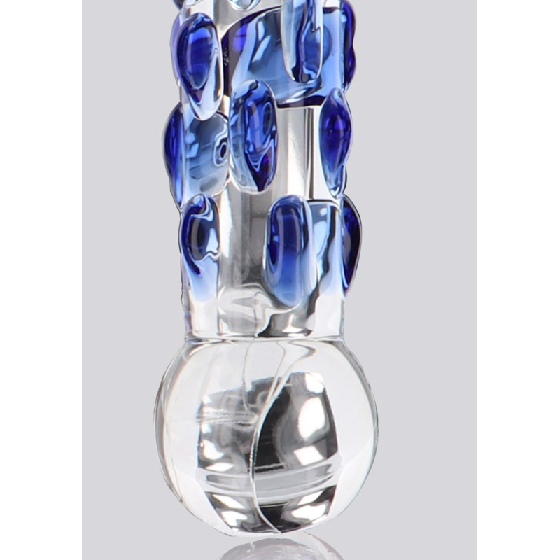 Фаллоимитатор стеклянный с рельефом Diamond Dazzler прозрачный с голубым, 18 см х 3.5 см