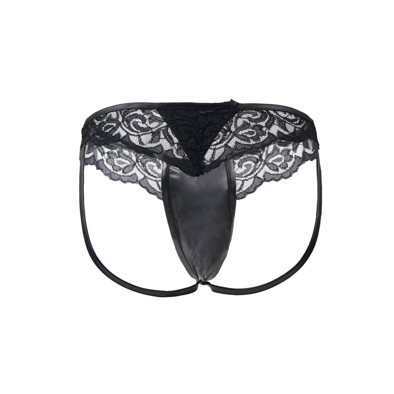 Сексуальные мужские трусы Star Night из экокожи с кружевом, черные, XS