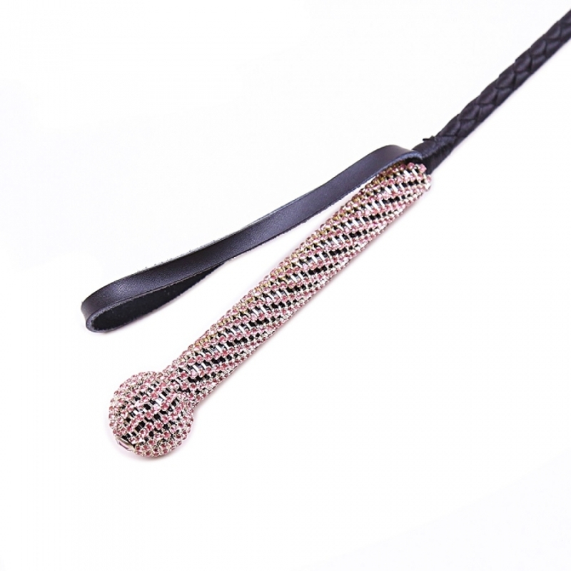 Стек с алмазами натуральная кожа DS Fetish Whip diamond pink