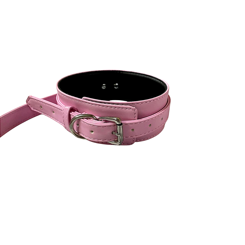 Ошейник с поводком DS Fetish Collar и серебристой фурнитурой, розовый