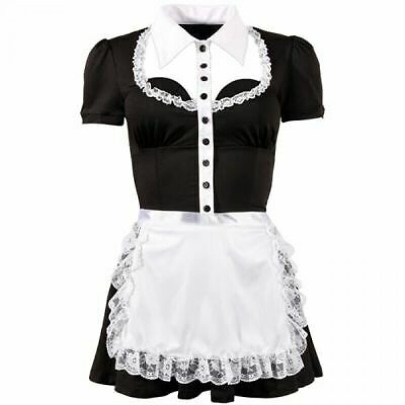 Костюм горничной Cottelli Collection Waitress Set с воротником и кружевным фартухом, черно-белый, S