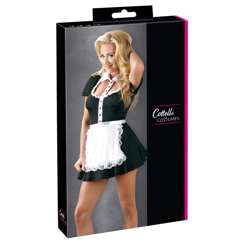Костюм горничной Cottelli Collection Waitress Set с воротником и кружевным фартухом, черно-белый, S