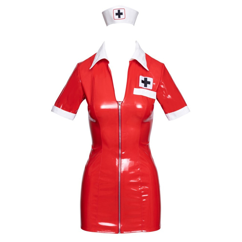 Костюм медсестры красный виниловый Black Level Vinyl Nurse 2 предмета, XL