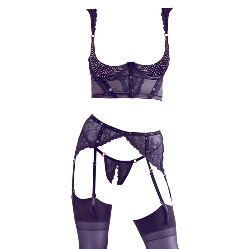 Комплект белья из трех предметов из кружева и бархата Shelf Bra Set 85B/LShelf Bra Set 80B/M