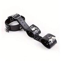 Ошейник с наручниками черные DS Fetish с серебристой фурнитурой