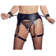 Пояс кожаный с гартерами ZADO FETISH и фиксаторами-наручниками, черный, S/M