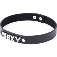 Ошейник с надписью SEXY из страз DS Fetish, кожзам, черный