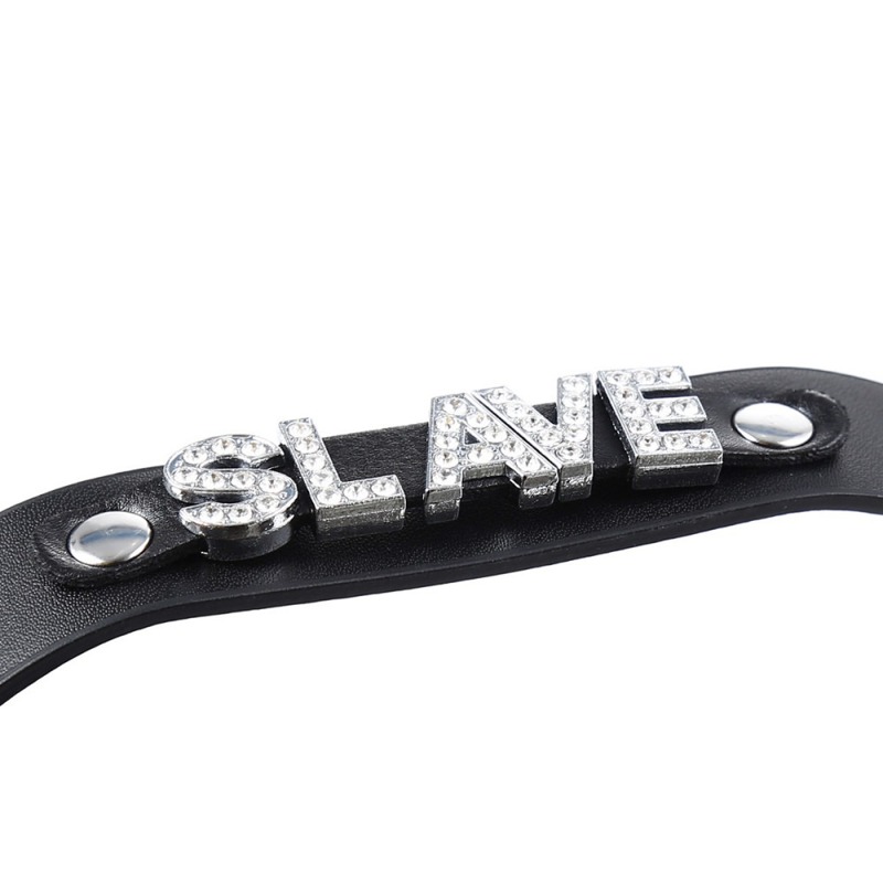 Ошейник с надписью SLAVE из страз DS Fetish, кожзам, черный