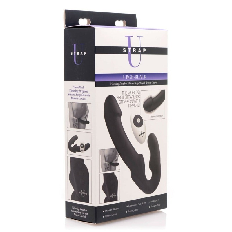 Безремневый страпон с пультом Urge Strapless Strap-On Vibrator черный