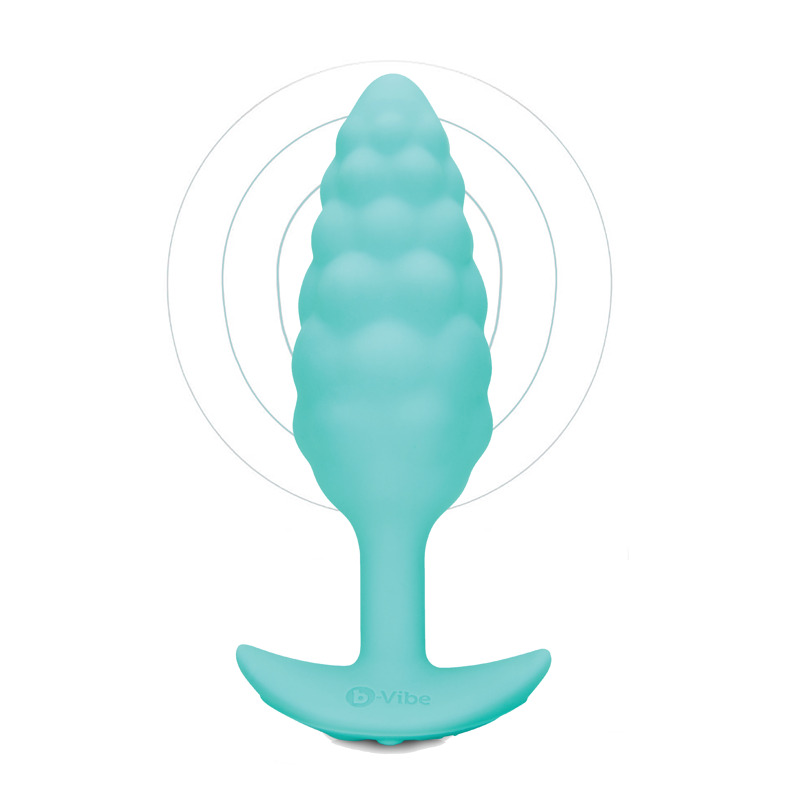 Анальная пробка с вибрацией B-Vibe Texture Bump, рельефная,голубая