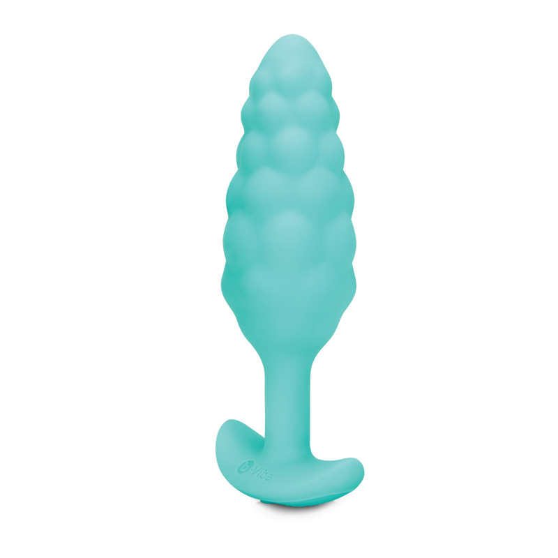 Анальная пробка с вибрацией B-Vibe Texture Bump, рельефная,голубая