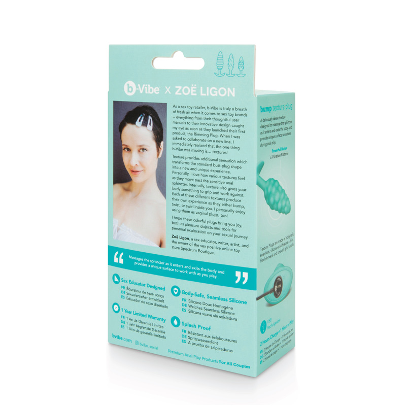 Анальная пробка с вибрацией B-Vibe Texture Bump, рельефная,голубая