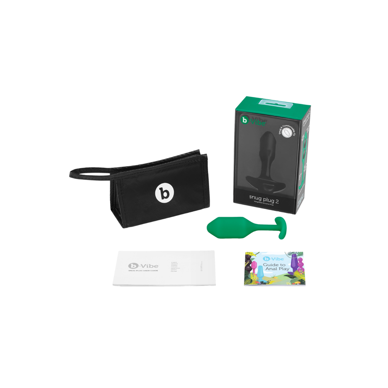 Анальная пробка со смещенным центром тяжести B-Vibe Snug Plug 2, силиконовая, зеленая