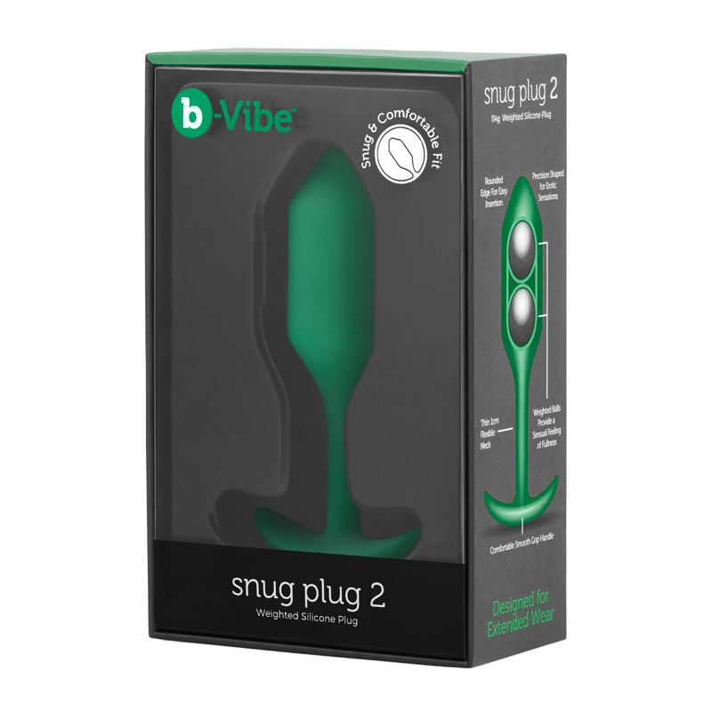 Анальная пробка со смещенным центром тяжести B-Vibe Snug Plug 2, силиконовая, зеленая