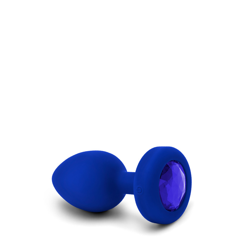 Анальная пробка с камнем и с вибрацией L/XL B-Vibe с дистанционным пультом управления, синяя